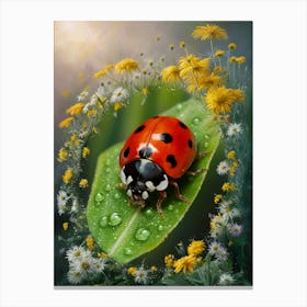 Ladybug On Dandelions Canvas Print