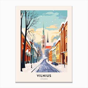 Vintage Winter Travel Poster Vilnius Lithuania 2 Canvas Print