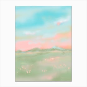 Meadow, Dreamy Pastel Landscape At Sunset Canvas Print