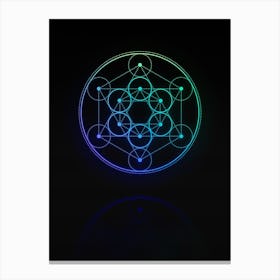 Neon Blue and Green Abstract Geometric Glyph on Black n.0370 Canvas Print
