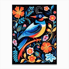Folk Bird Illustration Blue Jay 1 Canvas Print