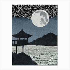 Moonlight Over Japan linocut Canvas Print