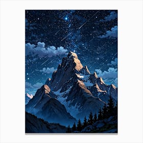 Mountain Landscape With Stars Canvas Print