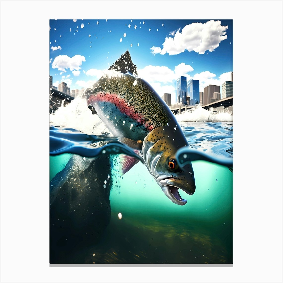 Rainbow Trout, Fish Painting, Fly Fishing art, Landscape, Personalized Print