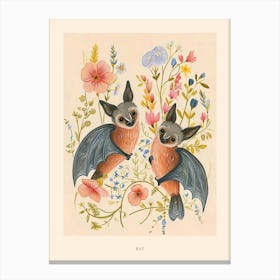 Folksy Floral Animal Drawing Bat 2 Poster Canvas Print