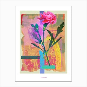 Carnation (Dianthus) 3 Neon Flower Collage Poster Canvas Print