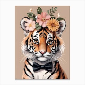 Baby Tiger Flower Crown Bowties Woodland Animal Nursery Decor (31) Canvas Print