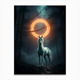 Horse in Forest with Mystical Glowing Portal Canvas Print