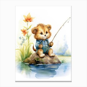 Fishing Watercolour Lion Art Painting 1 Canvas Print