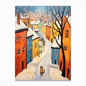 Cat In The Streets Of Stockholm   Sweden With Snow 1 Canvas Print