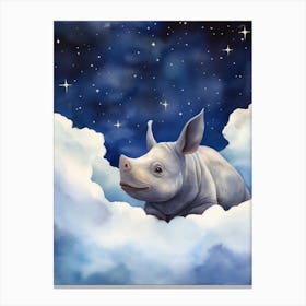 Baby Rhinoceros Sleeping In The Clouds Canvas Print