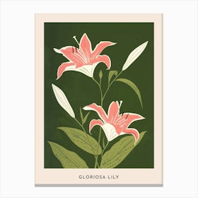 Pink & Green Gloriosa Lily 1 Flower Poster Canvas Print
