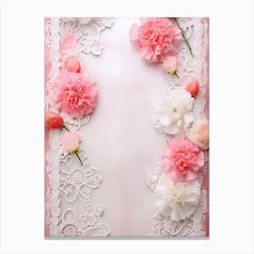 Pink Flowers On Lace Background 1 Canvas Print