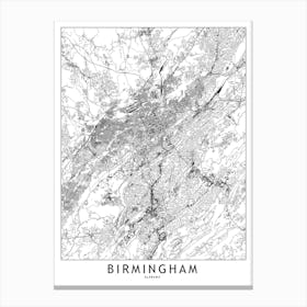 Birmingham White Map Canvas Print