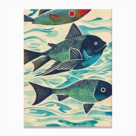 Flying Fish Vintage Graphic Watercolour Canvas Print