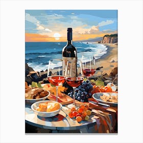 Wine And Cheese On The Beach Canvas Print