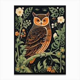 Vintage Bird Linocut Eastern Screech Owl 2 Canvas Print