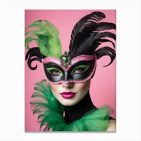 A Woman In A Carnival Mask, Pink And Black (50) Canvas Print