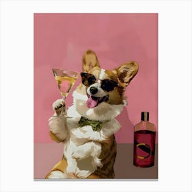 Corgi With A Martini Canvas Print