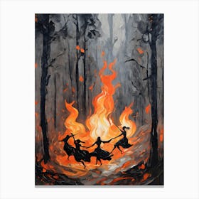 Beltane Fire Dancers - Witch Circle Artwork Witchy Pagan Festival For Wheel of The Year Witches Dancing Art Print Lunar Goddess Calling Wicca Witchcore Witch Canvas Print
