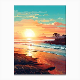 Long Reef Beach Australia At Sunset, Vibrant Painting 2 Canvas Print