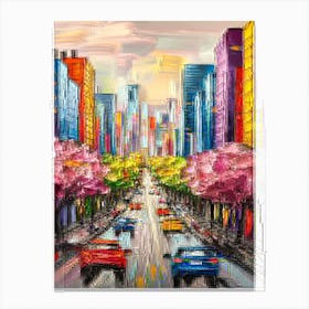 Cityscape With Cherry Blossoms Canvas Print