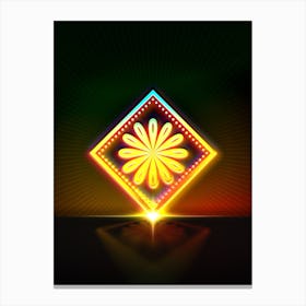 Neon Geometric Glyph in Watermelon Green and Red on Black n.0373 Canvas Print