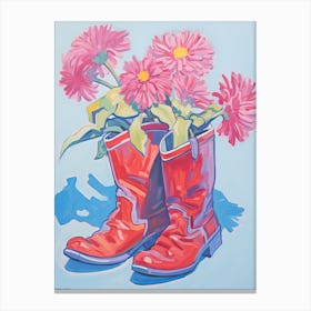 A Painting Of Cowboy Boots With Purple Lilac Flowers, Fauvist Style, Still Life 2 Canvas Print