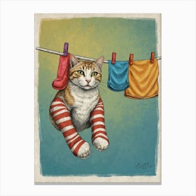 Clothesline Cat Canvas Print