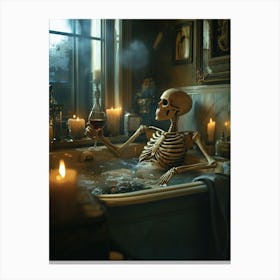 Skeleton's Bath Time Halloween Canvas Print