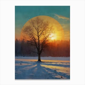 Sunset With A Tree Canvas Print