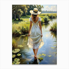 Woman Walking In Water Canvas Print