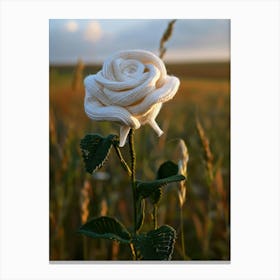 White Rose Knitted In Crochet 3 Canvas Print