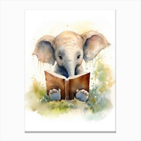 Elephant Painting Reading Watercolour 3 Canvas Print