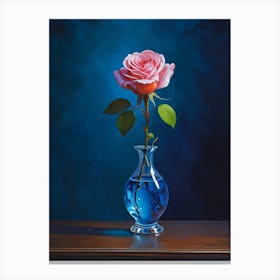 Pink Rose In Blue Vase 1 Canvas Print