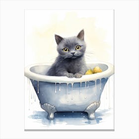 Chartreux Cat In Bathtub Bathroom 4 Canvas Print