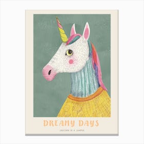 Pastel Storybook Style Unicorn In A Knitted Jumper 1 Poster Canvas Print