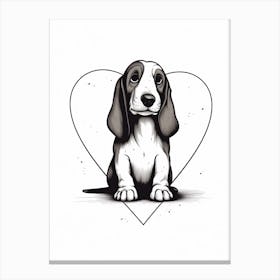 Basset Hound & Heart Black & White Canvas Print
