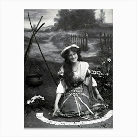 Miss Zena Dare as Gypsy - Reading Cards With Witches Cauldron - Vintage Remastered Witchy Cartomancy Psychic Smiling Victorian Art Deco Era Pagan Fairytale Famous Film Canvas Print