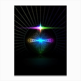 Neon Geometric Glyph in Candy Blue and Pink with Rainbow Sparkle on Black n.0299 Canvas Print
