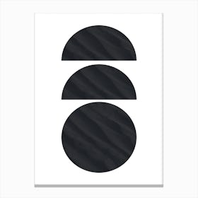 Three Black Half and Full Circles Abstract Canvas Print