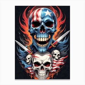 American Flag Floral Face Evil Death Skull (12) Canvas Print