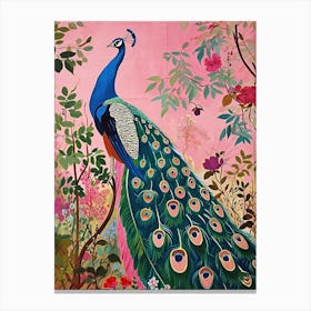 Floral Animal Painting Peacock 1 Canvas Print