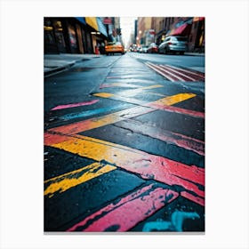 Chalk Drawn Directional Arrows And Associated Marks Vibrant Hues Clashing On The Rough Asphalt Str (7) Canvas Print