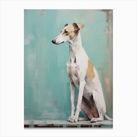Whippet Dog, Painting In Light Teal And Brown 3 Canvas Print