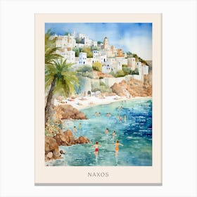 Swimming In Naxos Greece 4 Watercolour Poster Canvas Print