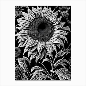 Sunflower Wildflower Linocut 4 Canvas Print