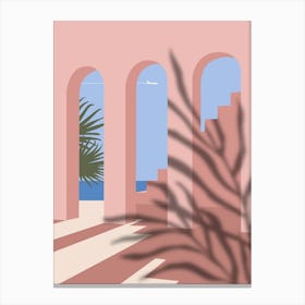 Pink Arches On The Beach. Boho travel art. Morocco poster — boho travel poster Canvas Print