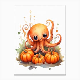 N Octopus Watercolour In Autumn Colours 3 Canvas Print