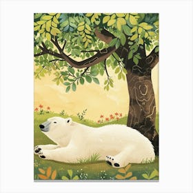 Polar Bear Laying Under A Tree Storybook Illustration 4 Canvas Print